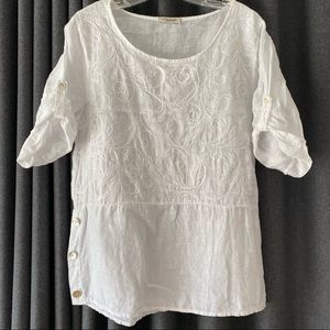 Lungo L’Arno white linen top embroidered size small